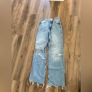 Zara Light Blue Wide Leg Jeans with Distressed Details